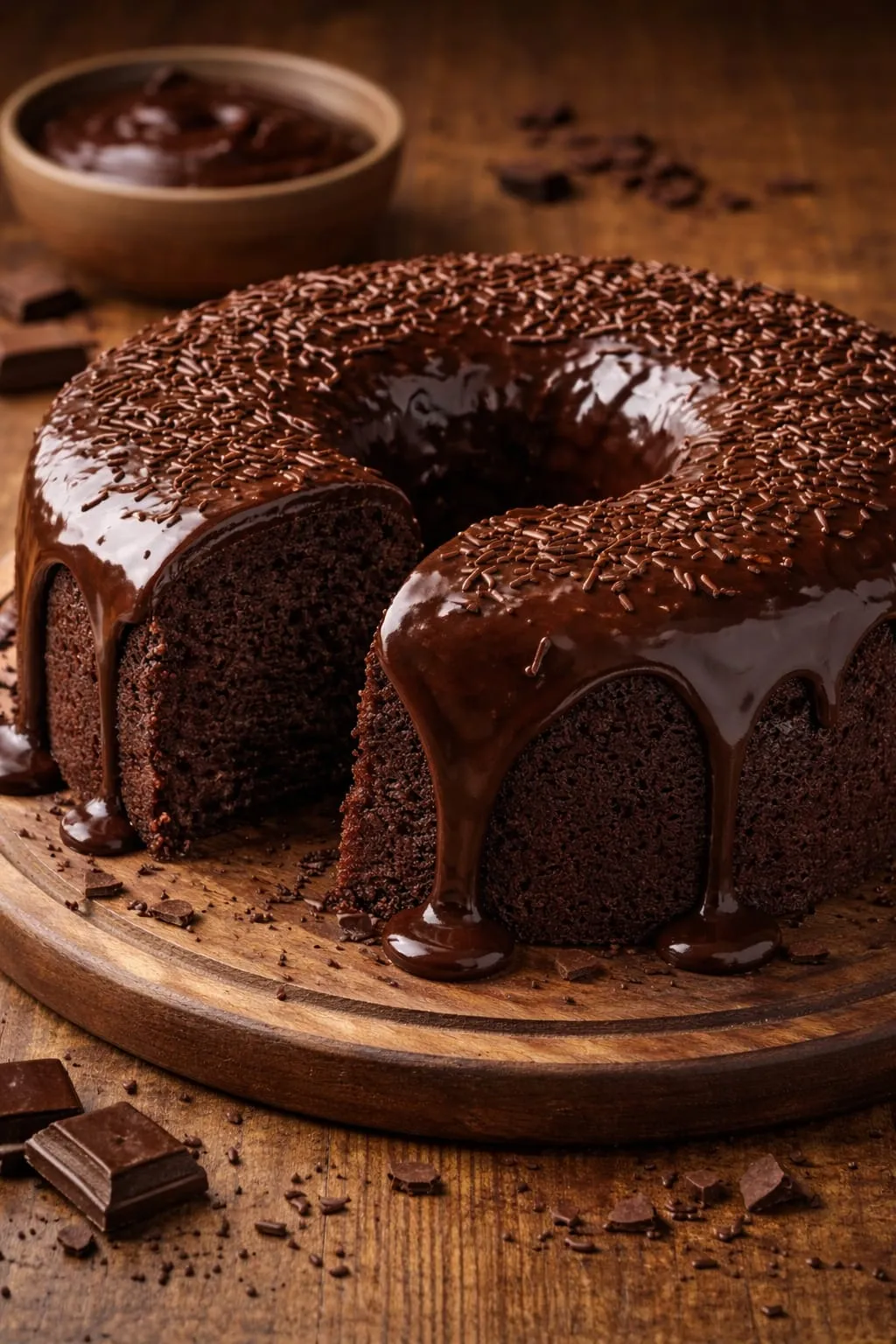 Bolo de Chocolate com cobertura de chocolate 